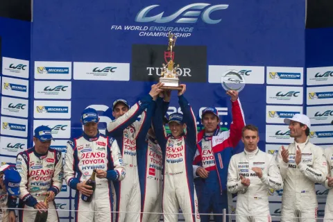 Die Gesamtsieger: Anthony Davidson, Nicolas Lapierre und Sebastien Buemi