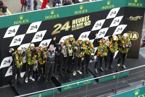 Das Podium der LMP2 Klasse: Sieg für Plowman, Gonzales und Baguette