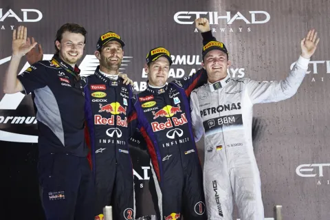 Das Podium des Abu Dhabi GP: Vettel vor Webber und Rosberg